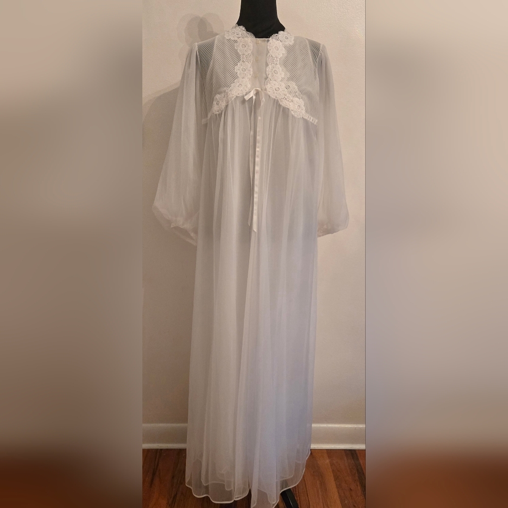 Vintage Gossard Artemis 1960s White Bridal Peignoir Nightgown Robe Set Med
